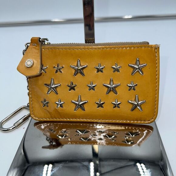 Jimmy Choo Full Inclusion Yellow Patent Key Chain Pouch - Picture 1 of 12
